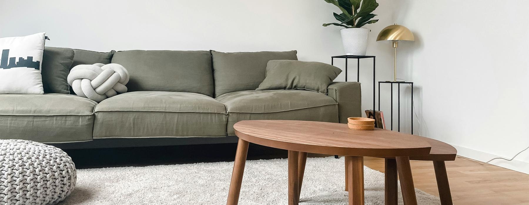 a living room with a couch and a coffee table